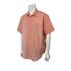Cubavera Mens XXL Linen Cotton Camp Shirt Papaya Punch